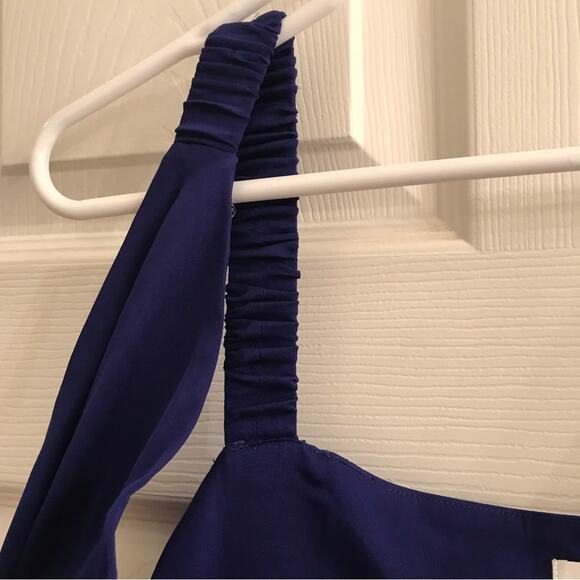 Milly Royal Blue/ Purple Midi silk Wrap Dress Size Large - Picture 3 of 6